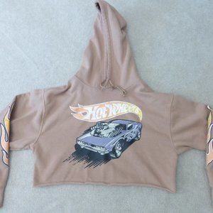 Mattel HOT WHEELS tan brown cropped hoodie sweatshirt - super cute!